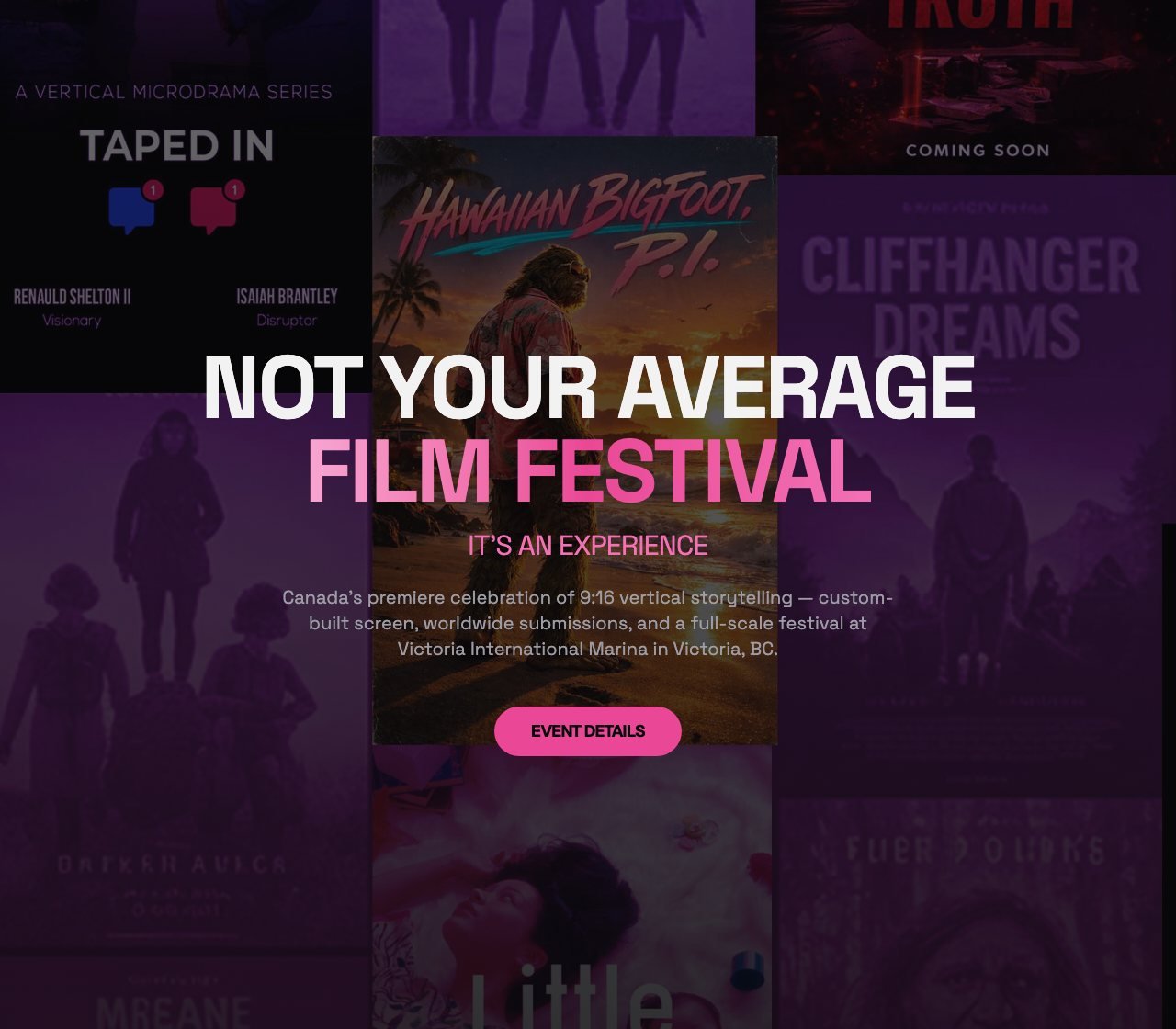 The Canadian Vertical Film Festival website, a wall of vertical film posters