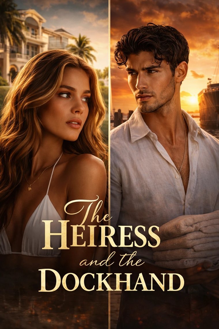 Poster: The Heiress and the Dockhand — an heiress and a dockhand at sunset on the waterfront